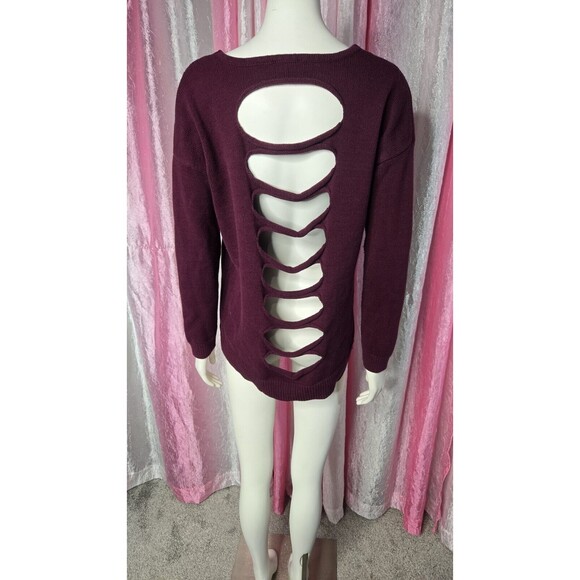 Express Burgundy Cotton Knit Laser Sweater Size Medium - Picture 7 of 10
